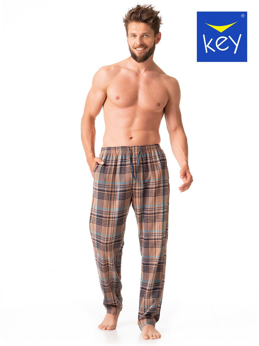 Kostkované pánské flanelové pyžamo Key, Hnědá M i384_46070760