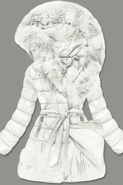 Zimní bunda s kožešinou a páskem - Lesklý ecru model WAY MODE