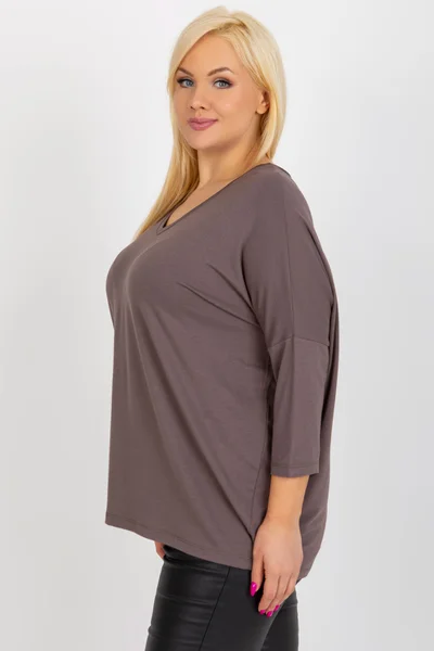 Dámská plus size halenka hnědá s 3/4 rukávy - FPrice