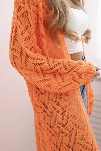 Dámský dlouhý kardigan Super Mohair oranžový K-Fashion