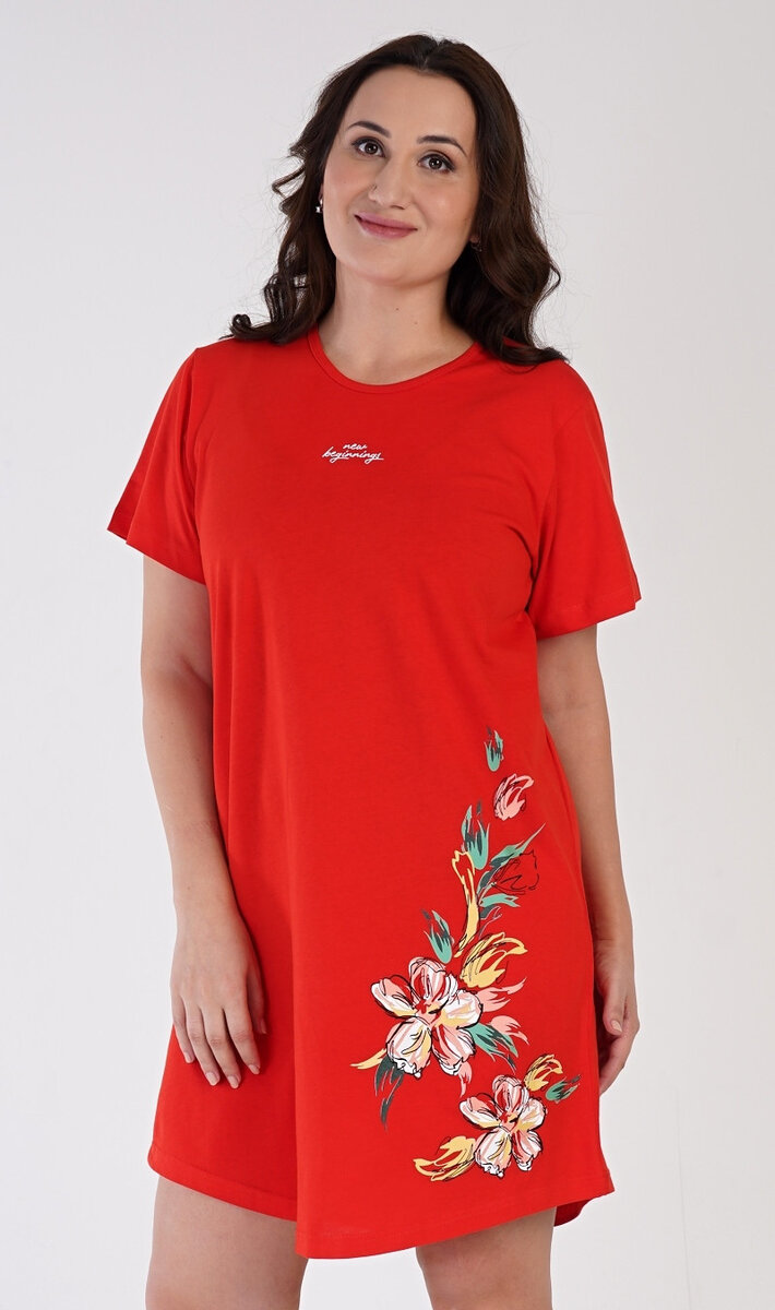 Dámská noční košile s krátkým rukávem Alena, červená 3XL i232_9529_55455957:červená 3XL