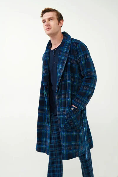 Modrý Károvaný Pánský Župan - Skotský Tartan Elegance Vamp