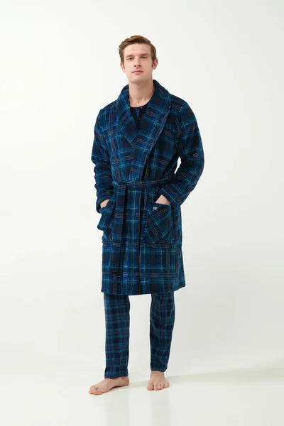 Modrý Károvaný Pánský Župan - Skotský Tartan Elegance Vamp