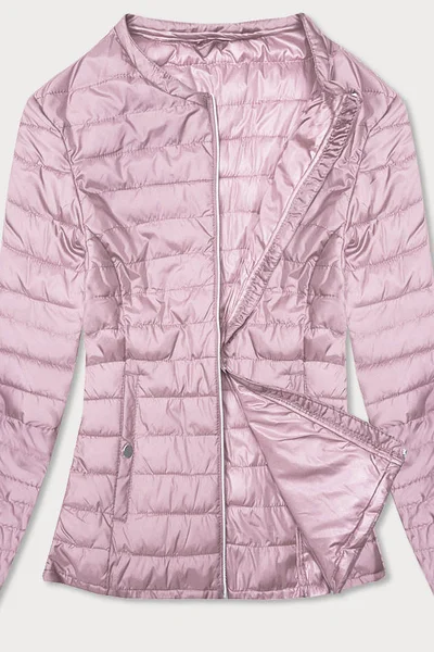 Růžová prošívaná bunda pro ženy s kulatým výstřihem MHM