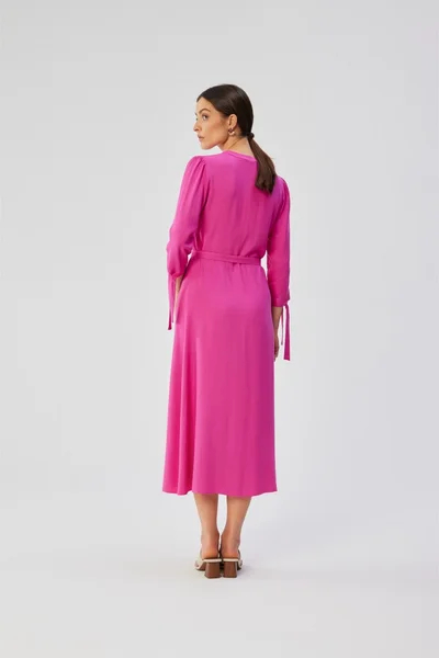 Viskózové lila šaty s vázacími rukávy - STYLOVE elegance