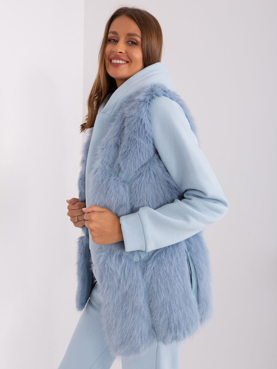 Modrá kožešinová dámská vesta FPrice, L/XL i523_2016103470273