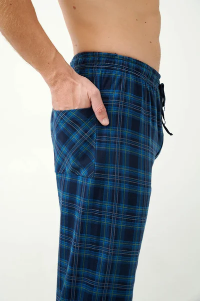 Pánské dlouhé kalhoty - Modrý Tartan Vamp