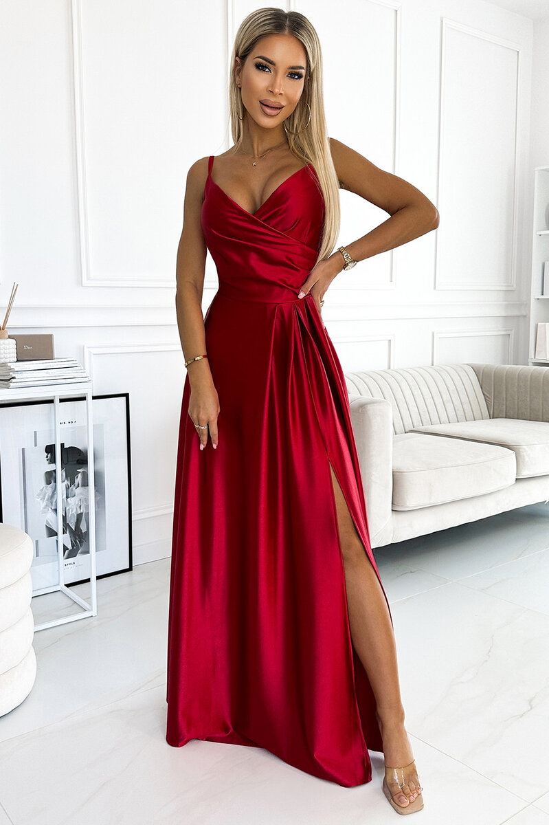 Červené saténové maxi šaty Chiara, XL i367_2148_XL