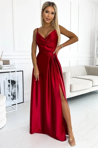 Červené saténové maxi šaty Chiara