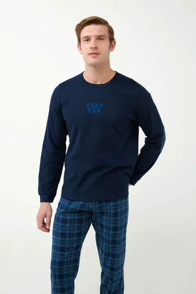 Pánské modré pyžamo Blue Tartan - Vamp