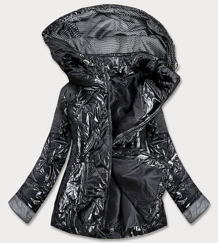Lesklá černá prošívaná bunda pro ženy 0B7949 SWEST, odcienie czerni 52 i392_16626-29