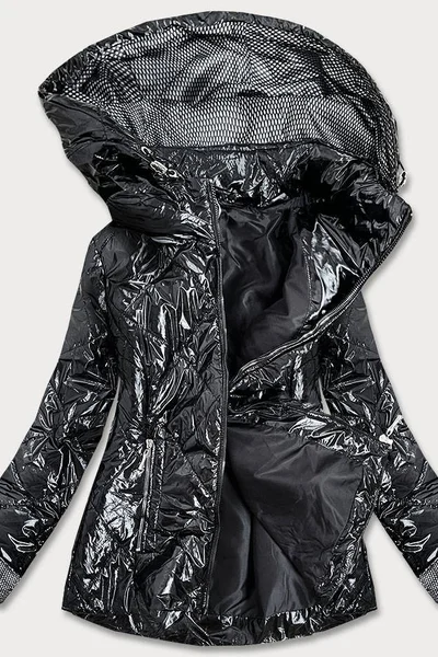 Lesklá černá prošívaná bunda pro ženy 0B7949 S'WEST