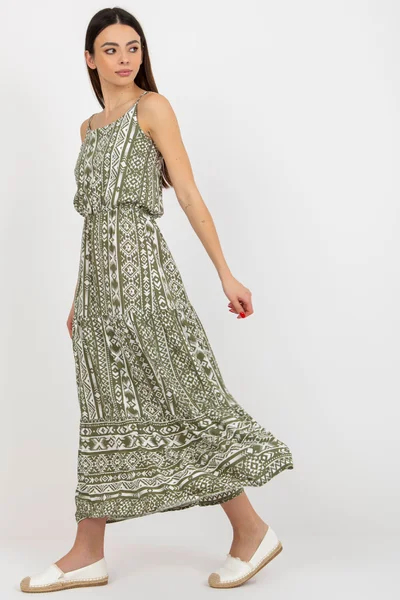 Dámské khaki boho maxi šaty na ramínka Fashionhunters