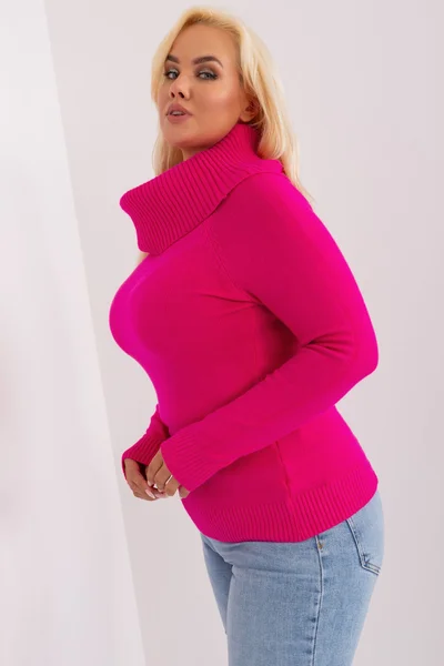 Dámský plus size fuchsiový rolákový svetr FPrice