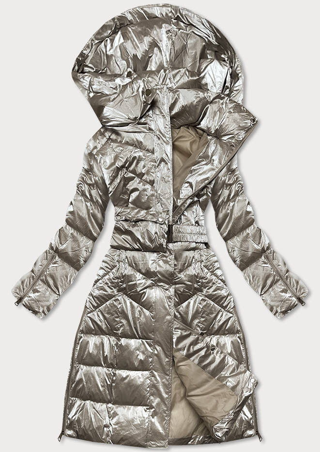 Zimní béžová bunda s opaskem a taštičkou pro ženy - Luxusní teplo od WAY MODE, odcienie beżu L (40) i392_18952-49