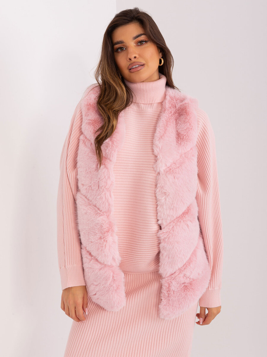 Růžová kožešinová dámská vesta FPrice, L/XL i523_2016103463138