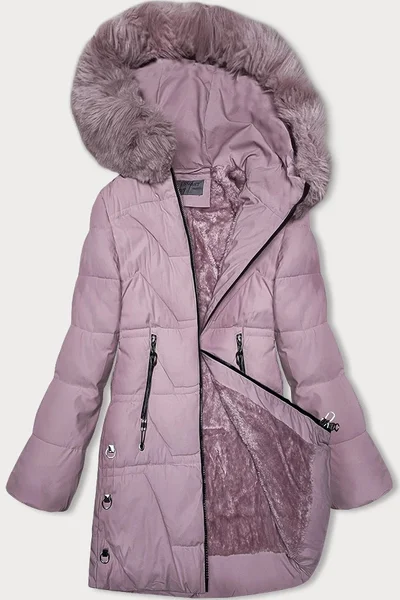 Zimní růžová bunda s kožešinovou kapucí S'WEST