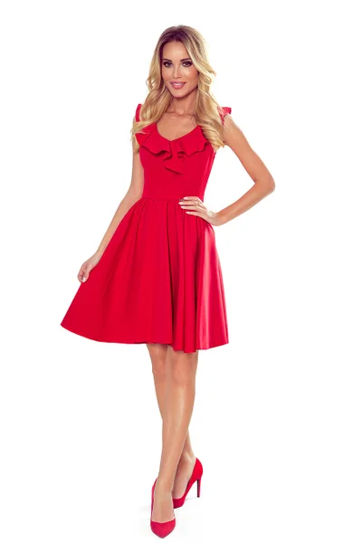 POLA - Červené dámské šaty s volánky ve výstřihu TN3F5I Numoco