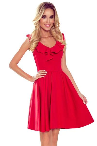 POLA - Červené dámské šaty s volánky ve výstřihu TN3F5I Numoco