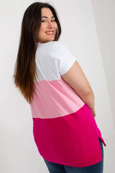 Růžovo-bílá plus size bavlněná dámská halenka RV-BZ-8778