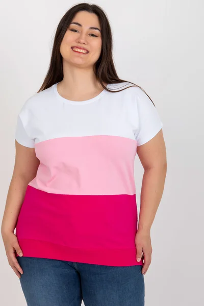 Růžovo-bílá plus size bavlněná dámská halenka RV-BZ-8778