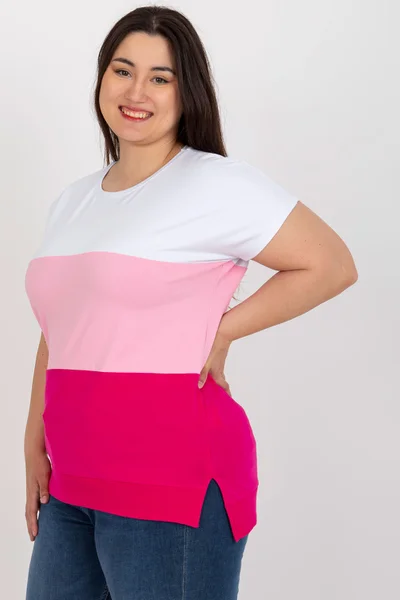 Růžovo-bílá plus size bavlněná dámská halenka RV-BZ-8778