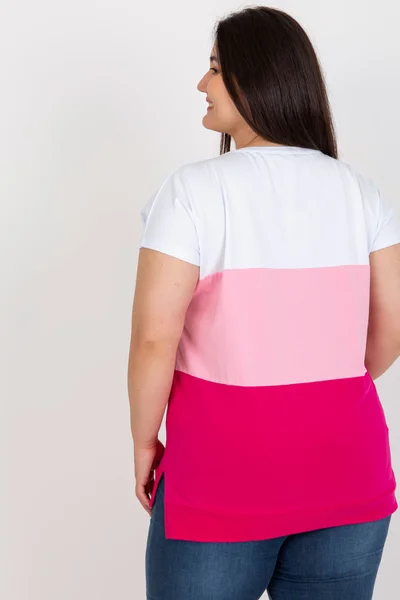 Růžovo-bílá plus size bavlněná dámská halenka RV-BZ-8778