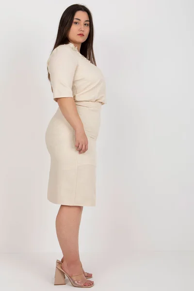 Beige Plus Size Třpytivá Sukně Elegantní Styl