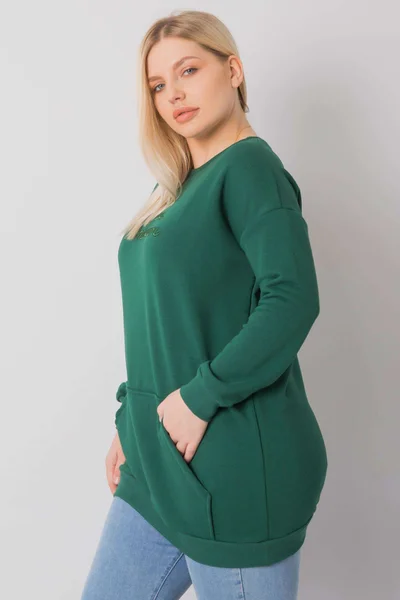 Dámská tmavě zelená plus size mikina s klokankou FPrice