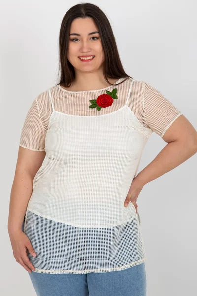 Světle béžová dvoudílná plus size halenka s nášivkou FPrice