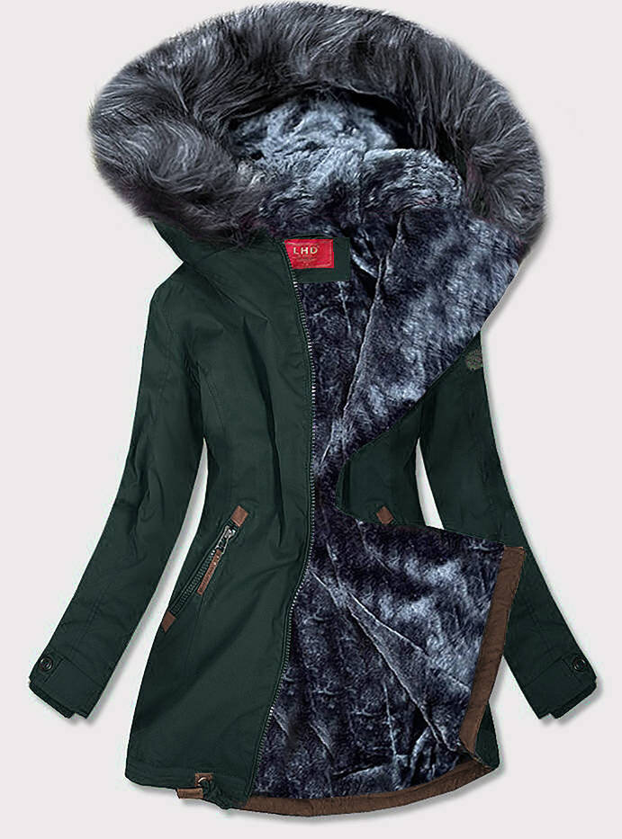 Zimní parka s kožešinovou kapucí pro ženy - LHD Zeleno-šedá, odcienie zieleni S (36) i392_18968-46