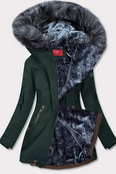 Zimní parka s kožešinovou kapucí pro ženy - LHD Zeleno-šedá