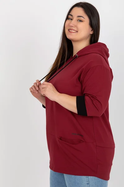 Kaštanová dámská mikina plus size s nápisem - FPrice