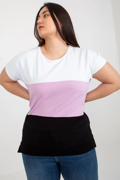 Průsvitná fialová dámská halenka plus size s pruhy - RV-BZ-8778