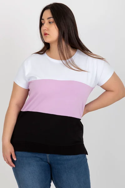 Průsvitná fialová dámská halenka plus size s pruhy - RV-BZ-8778