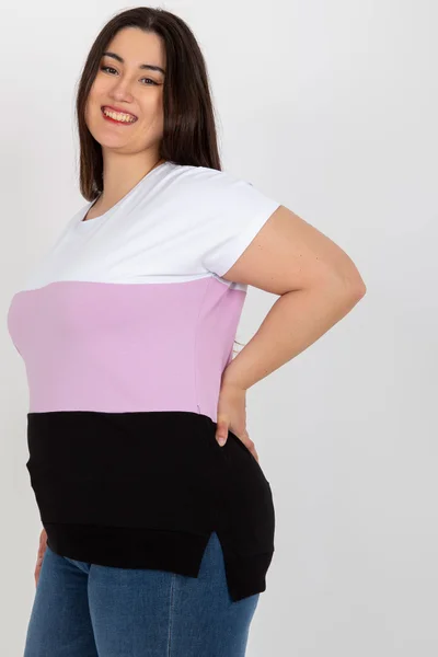 Průsvitná fialová dámská halenka plus size s pruhy - RV-BZ-8778