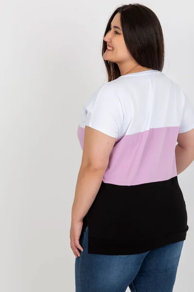 Průsvitná fialová dámská halenka plus size s pruhy - RV-BZ-8778