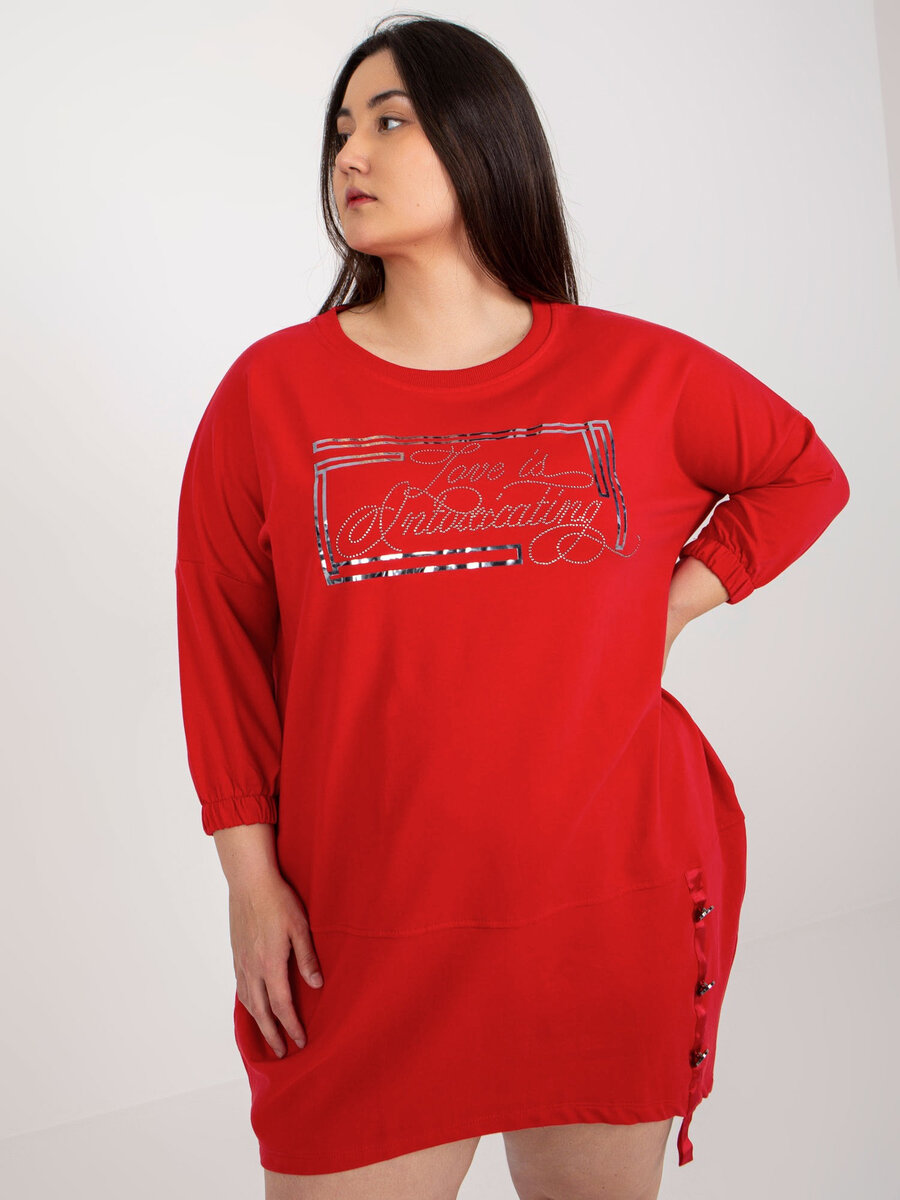 Červené plus size teplákové šaty s nápisem - Velikost 7505, jedna velikost i523_2016103399529