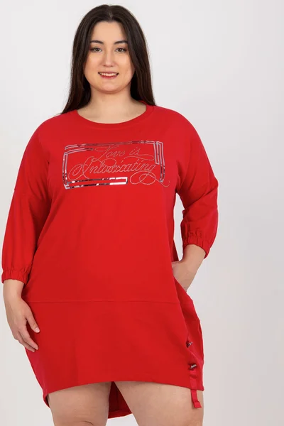 Červené plus size teplákové šaty s nápisem - Velikost 7505