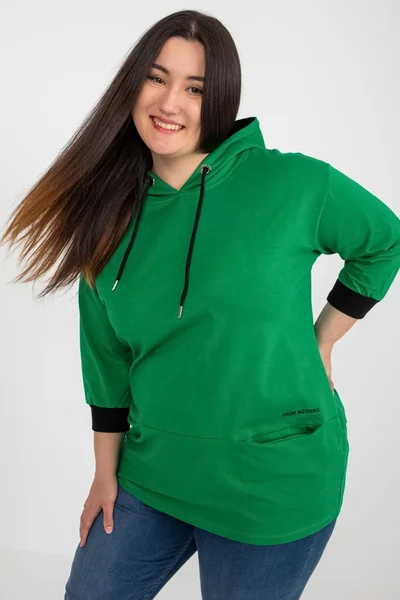 Zelená bavlněná plus size mikina s nápisem