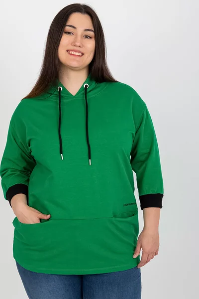 Zelená bavlněná plus size mikina s nápisem