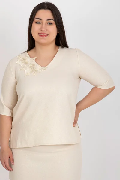 Krátkorukávová plus size béžová dámská halenka FPrice