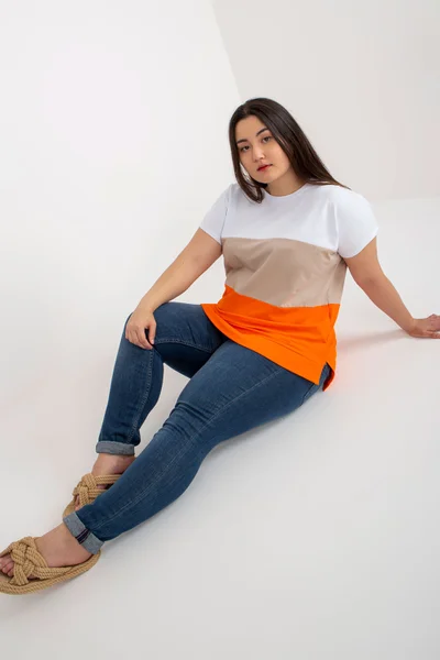 Oranžová pruhovaná dámská halenka plus size