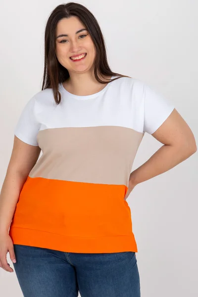 Oranžová pruhovaná dámská halenka plus size