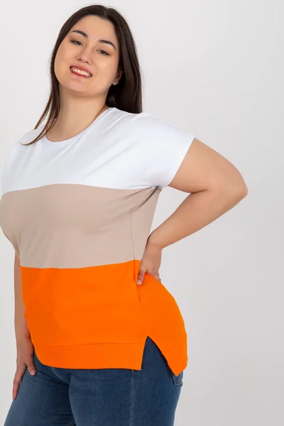 Oranžová pruhovaná dámská halenka plus size