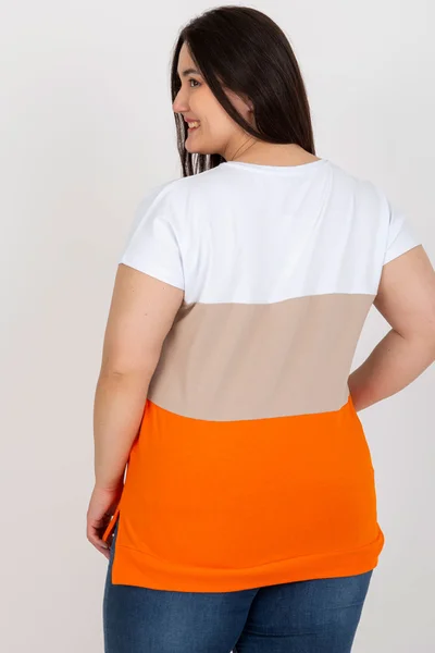 Oranžová pruhovaná dámská halenka plus size