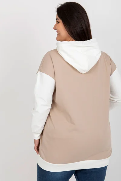 Beige Black Plus Size Rozepínací Mikina s Nášivkou