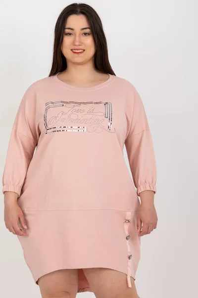 Růžová plus size tunika s aplikací