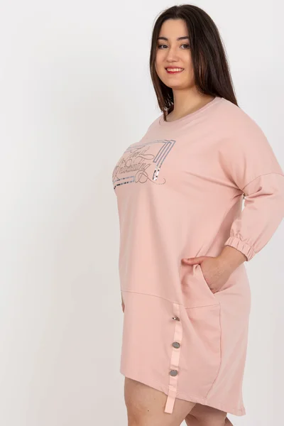 Růžová plus size tunika s aplikací