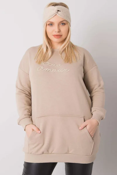 Dámská béžová plus size mikina s klokankou FPrice